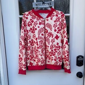 Ecowish Red and White Floral Jacket Sz. L